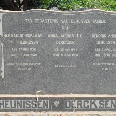 DERCKSEN Hendrik Andries 1925-1952 :: DERCKSEN Anna Jacoba H.D. 1948-1950 :: THEUNISSEN Hermanus Nicklaas 1926-1949