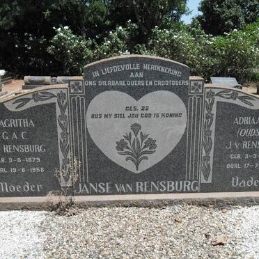 RENSBURG Adriaan W., Janse van 1872-1957 &amp; Magritha G.A.C. 1879-1958
