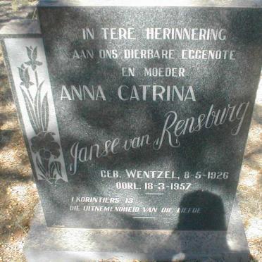 RENSBURG Anna Catrina, Jansen van geb. WENTZEL 1926-1957