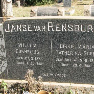 RENSBURG Willem Cornelius, Janse van 1879-1958 &amp; Dirkie Maria Catherina Sophia BOTHA 1882-1960
