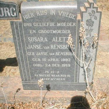 RENSBURG Susara Aletta, Janse van geb. JANSE VAN RENSBURG 1883-1959