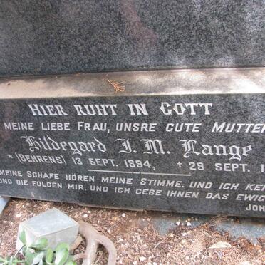 LANGE Hildegard J.M. nee BEHRENS 1894-1962