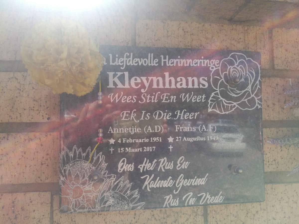 KLEYNHANS A.F. 1949- & A.D. 1951-2017