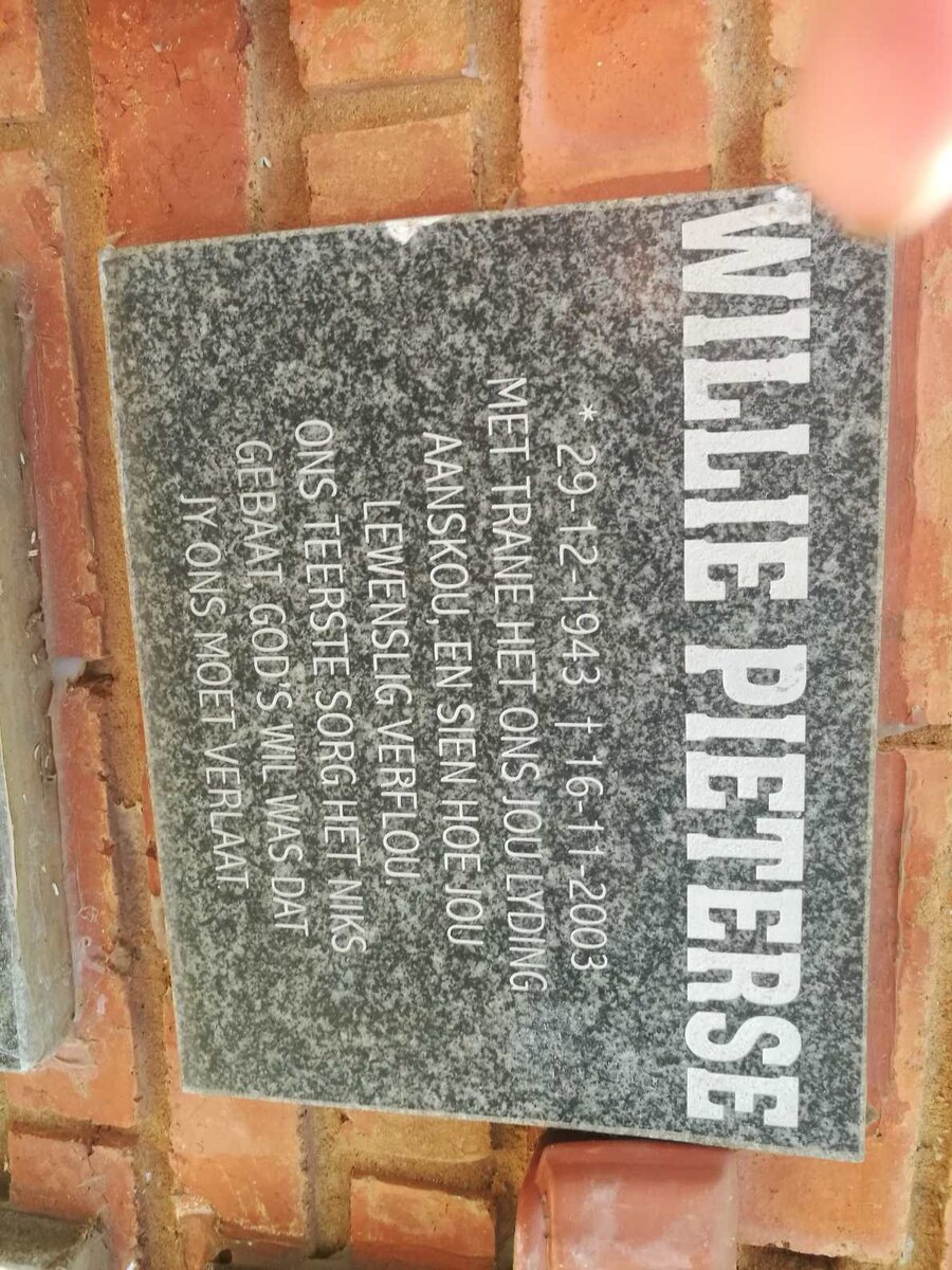 PIETERSE Willie 1943-2003