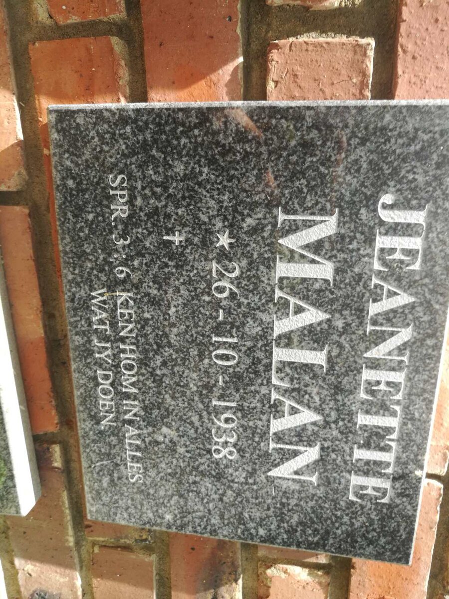 MALAN Jeanette 1938-