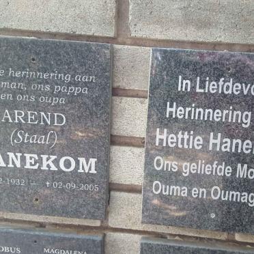HANEKOM Arend 1932-2005 &amp; Hettie