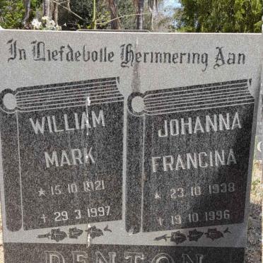 DENTON William Mark 1921-1997 &amp; Johanna Francina 1938-1996