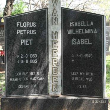 HEERDEN Florus Petrus, van 1950-1995 &amp; Isabella Wilhelmina 1949-