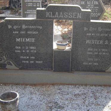 KLAASSEN Miemie 1893-1978 :: KLAASSEN Hester S.A. 1920-1974