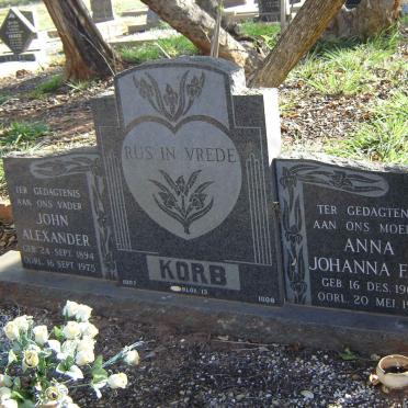 KORB John Alexander 1894-1975 &amp; Anna Johanna F.J. 1900-1975