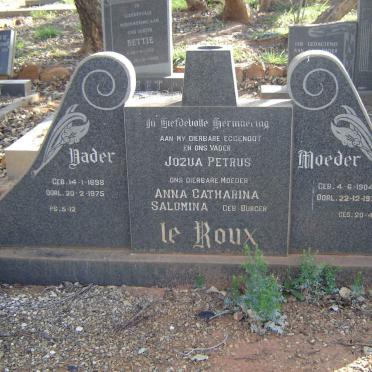ROUX Jozua Petrus 1898-1975 &amp; Anna Catharina Salomina BURGER 1904-1977