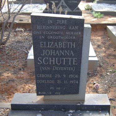SCHUTTE Elizabeth Johanna nee VAN DEVENTER 1906-1974