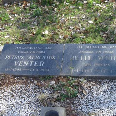 VENTER Petrus Albertus 1908-1994 &amp; Hettie POSTMA 1907-1975