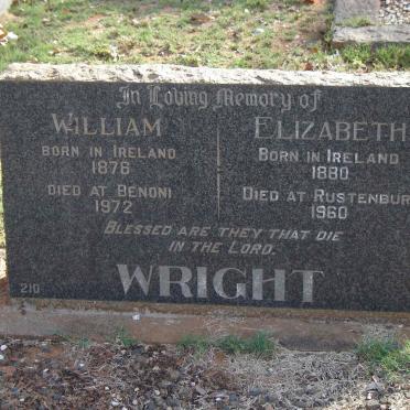 WRIGHT William 1878-1972 &amp; Elizabeth 1880-1960