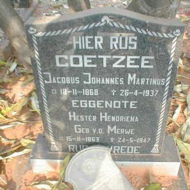 COETZEE Jacobus Johannes Martinus 1868-1937 &amp; Hester Hendriena VAN DER MERWE 1863-1947