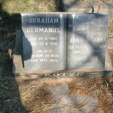 KOTZE Abraham Hermanus 1903-1978 &amp; Anna Susanna PIETERSE 1907-1963