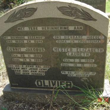 OLIVIER Gerrit Jakobus 1898-1959 &amp; Hester Elizabeth Laureth 1904-1991