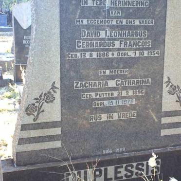 PLESSIS David Leonhardus Gerhardus Francois, du 1886-1954 &amp; Zacharia Catharina PUTTER 1896-1978