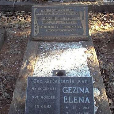 PLESSIS Hermanus Christoffel Adolph, du 1907-1937 :: ERASMUS Gezina Elena 1913-1981