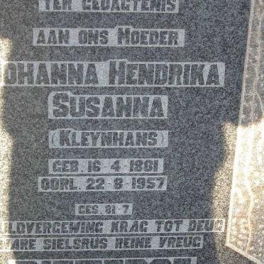 PIETERSE Johanna Hendrika Susanna  nee KLEYNHANS 1881-1957
