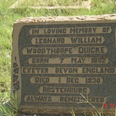 QUICKE Leonard William Woodthorpe 1882-1930