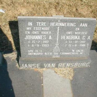 RENSBURG Johannes A., Janse van 1917-1983 &amp; Hendrika C.A. 1917-1986