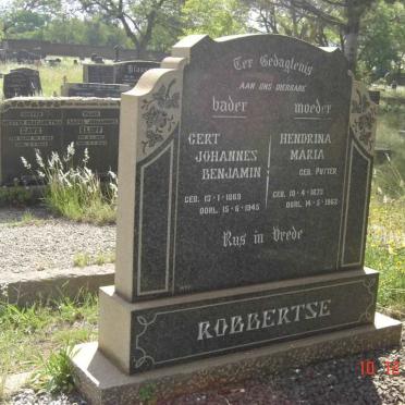 ROBBERTSE Gert Johannes Benjamin 1869-1945 &amp; Hendrina Maria PUTTER 1873-1962