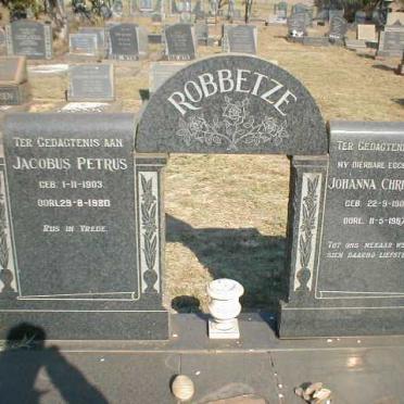ROBBETZE Jacobus Petrus 1903-1980 &amp; Johanna Christina 1907-1967