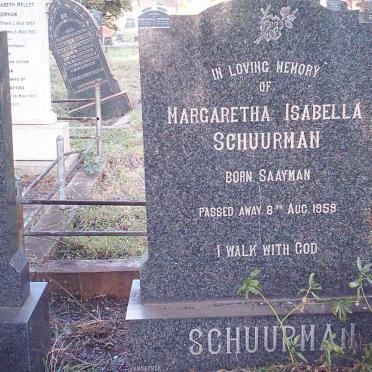 SCHUURMAN Margaretha Isabella nee SAAYMAN ?-1958