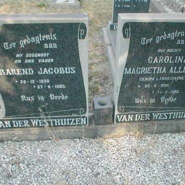 WESTHUIZEN Barend Jacobus, van der 1900-1960 &amp; Carolina Magrietha Alletha LABUSCHACNE 1905-1982