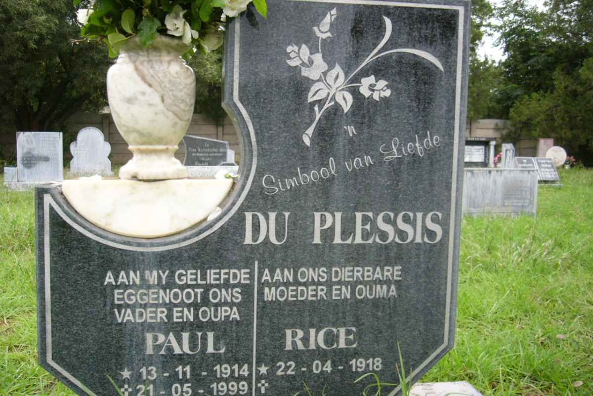 PLESSIS Paul, du 1914-1999 & Rice 1918-