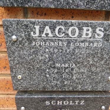 JACOBS Johannes Lombard 1933- & Maria 1933-2015