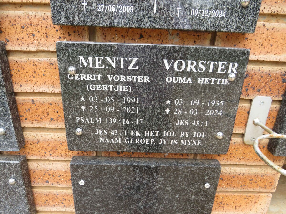 VORSTER Hettie 1935-2024 :: MENTZ Gerrit Vorster 1991-2021