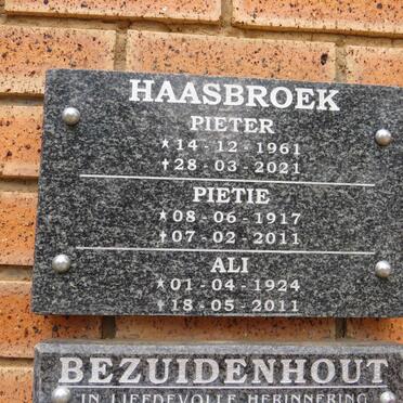 HAASBROEK Pietie 1917-2011 :: HAASBROEK Ali 1924-2011 :: HAASBROEK Pieter 1961-2021