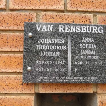 RENSBURG Johannes Theodorus, van 1947-2021 & Anna Sophia KOEKEMOER 1952- 