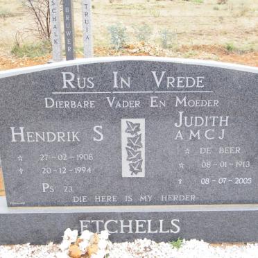 ETCHELS Hendrik S. 1908-1994 &amp; Judith A.M.C.J. DE BEER 1913-2005