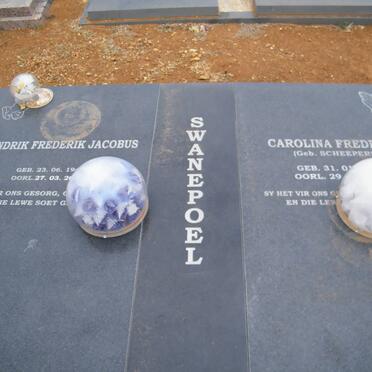 SWANEPOEL Hendrik Fredrik Jacobus 1940-2001 &amp; Carolina Fredrika 1944-2009