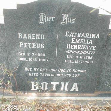 BOTHA Barend Petrus 1890-1965 &amp; Catharina Emeila Henriette BRONKHORST 1895-1967