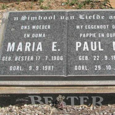 BESTER Paul M. 1890-1966 &amp; Maria E. BESTER 1906-1981