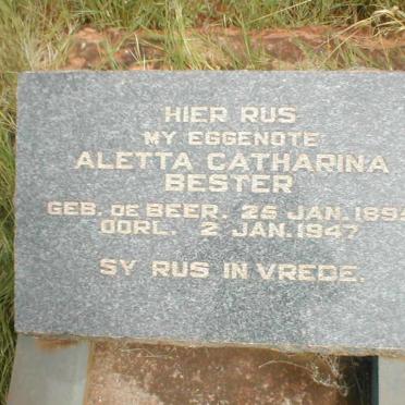 BESTER Aletta Catharina nee DE BEER 1895-1947