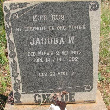 GNADE Jacoba W. nee MARAIS 1902-1962