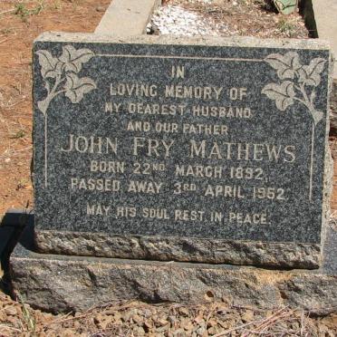 MATHEWS John Fry 1892-1952
