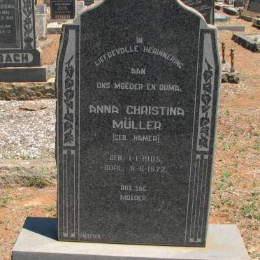 MULLER Anna Christina nee HAMER 1905-1972