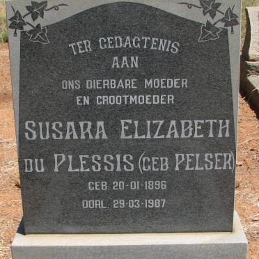 PLESSIS Susara Elizabeth, du nee PELSER 1896-1987