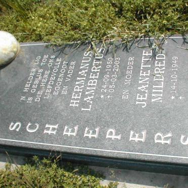 SCHEEPERS Hermanus Lambertus 1950-2003 &amp; Jeanette Mildred 1949-??