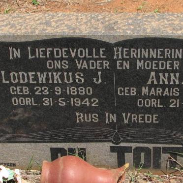 TOIT Lodewikus J., du 1880-1942 &amp; Anna M. MARAIS 1874-1962 