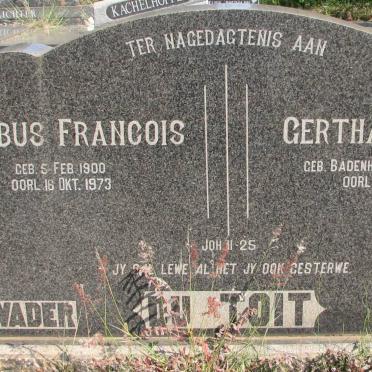 TOIT Jacobus Francois, du 1900-1973 &amp; Gertha Johanna BADENHORST 1905-1960