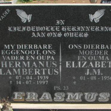 ERASMUS Hermanus Lambertus 1939-1997 &amp; Elizabeth J.M. 1956-