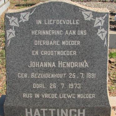 HATTINGH Johanna Hendrina nee BEZUIDENHOUT 1891-1973