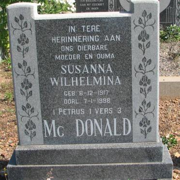 McDONALD Susanna Wilhelmina 1917-1998